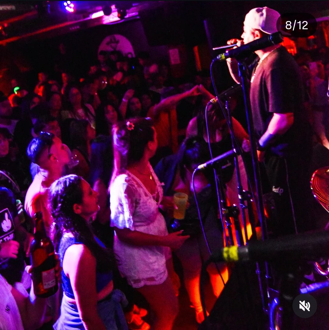 Artista cantando en vivo ante el público en RGB